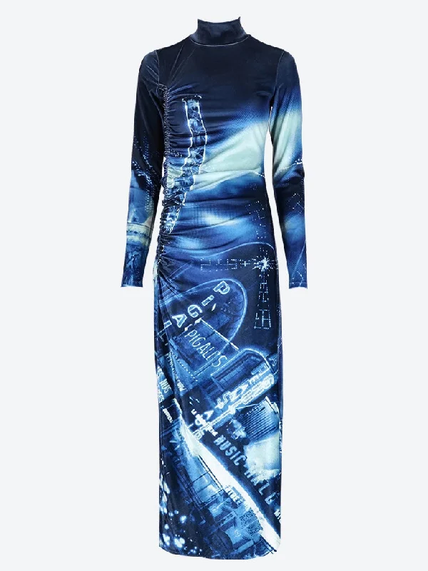 Printed pigalle velvet long dress