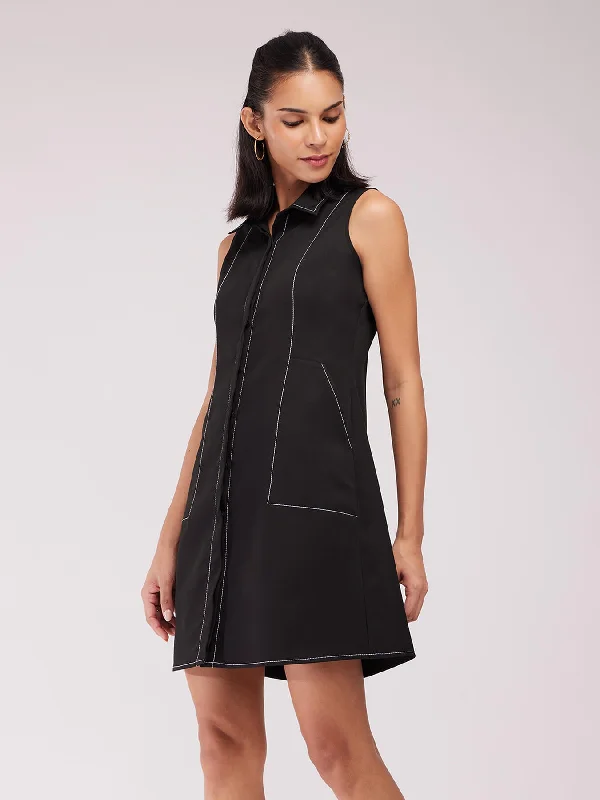 Sale Event Collared A-line Dress - Black