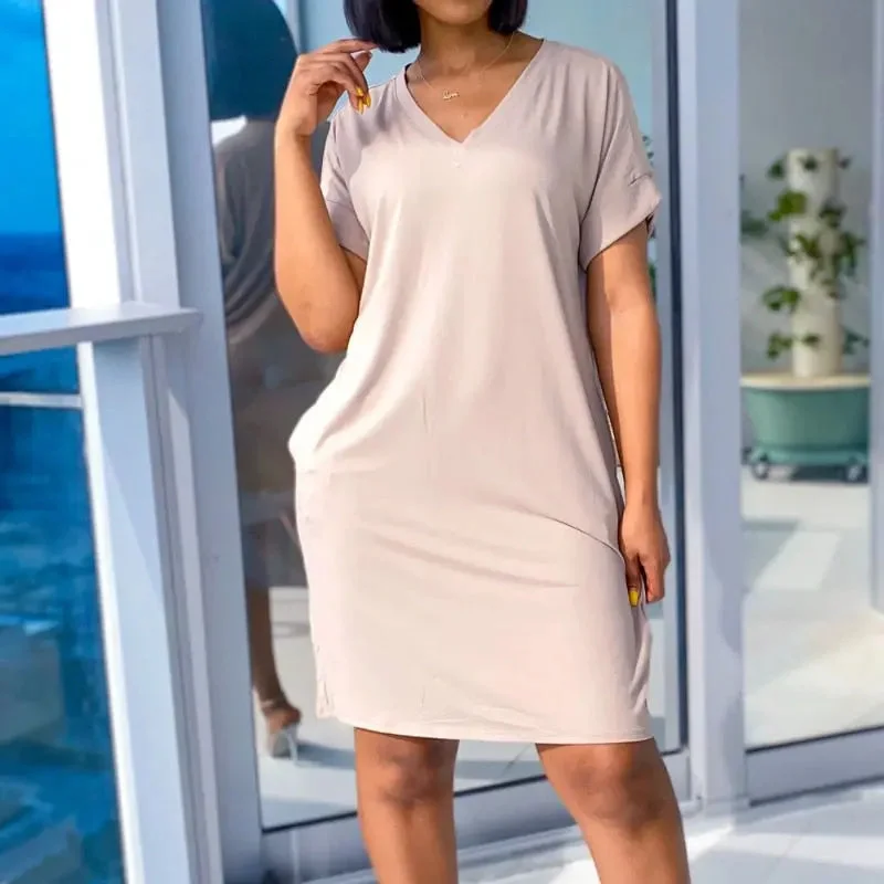 Instant Discount Plus Size 3XL Casual Pockets Dresses Women Short Sleeve V-Neck Straight Sundress Summer Loose Femme Kawaii Mini Dress Instant Discount Plus Size 3XL Casual Pockets Dresses Women Short Sleeve V-Neck Straight Sundress Summer Loose Femme Kawaii Mini Dress