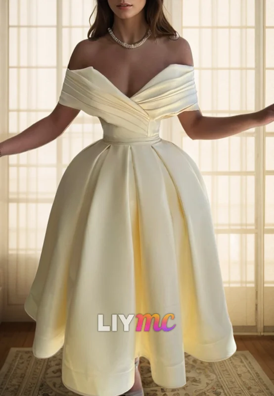 Daily Deals LP2278 - V-Neck Strapless Pleated Satin A-Line Prom Dress