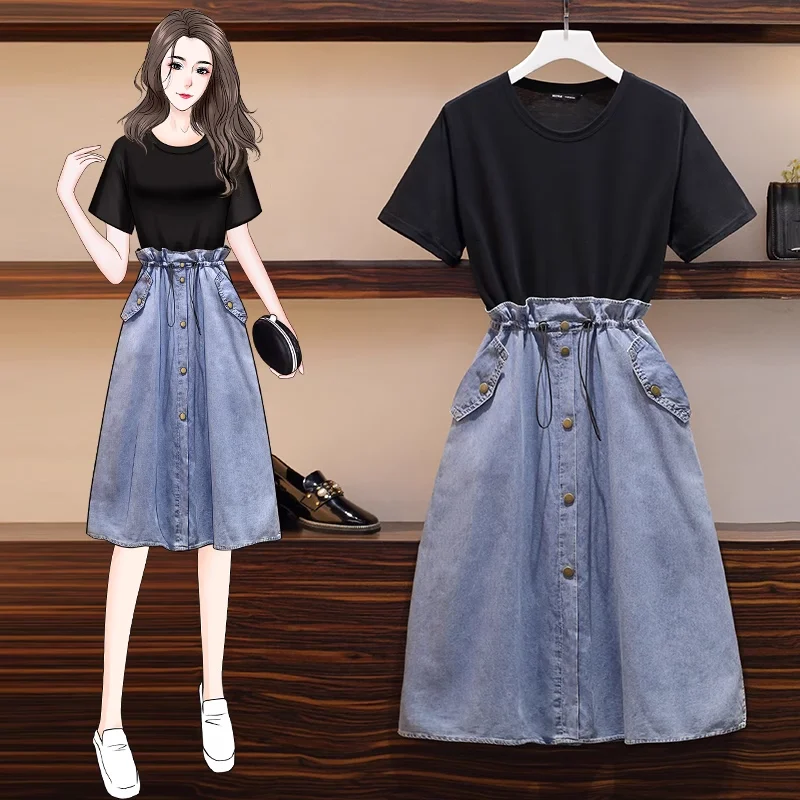 Instant Savings Plus Size Denim Layer Dress
