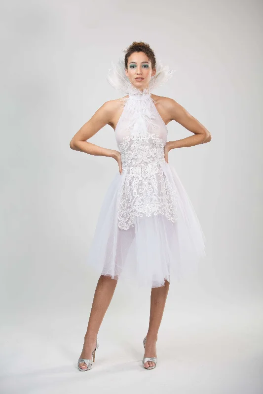 WHITE SWAN TULLE FEATHER DRESS