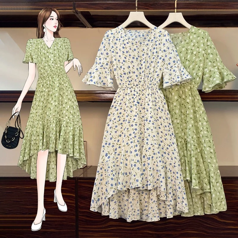 Markdowns Plus Size Korean Floral Wrap Midi Dress