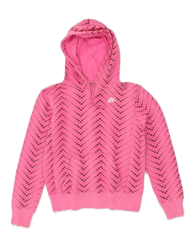 Final Sale NIKE Womens Hoodie Jumper US 4/6 Small Pink Spotted Cotton