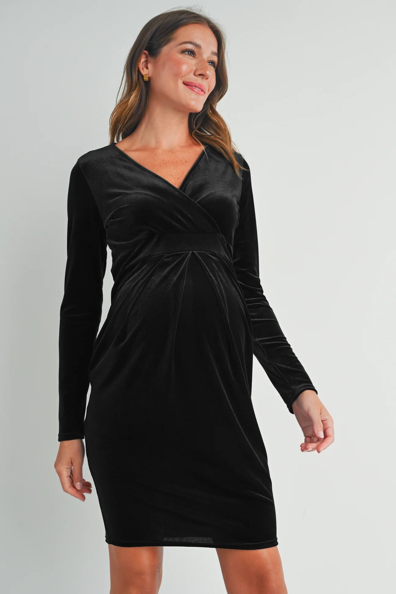 Overstock Velvet VNeck Front Pleat Dress