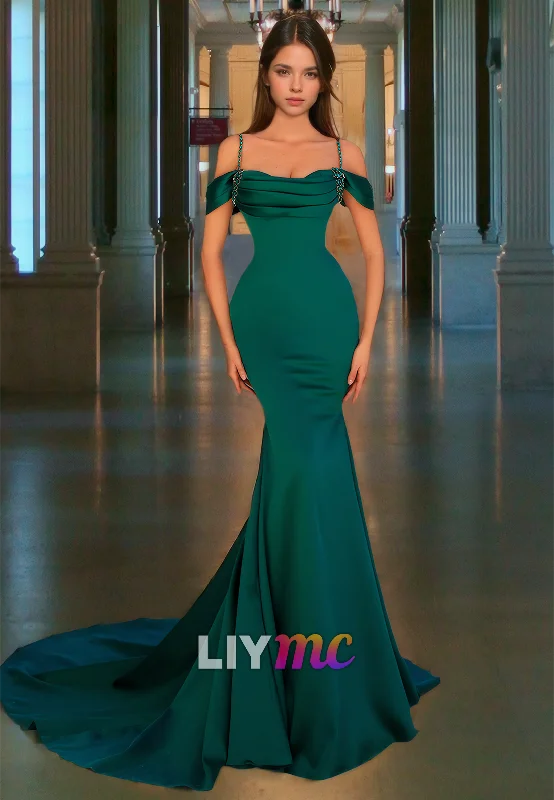 Off-Shoulder Straps Sleek Mermaid Prom Dress