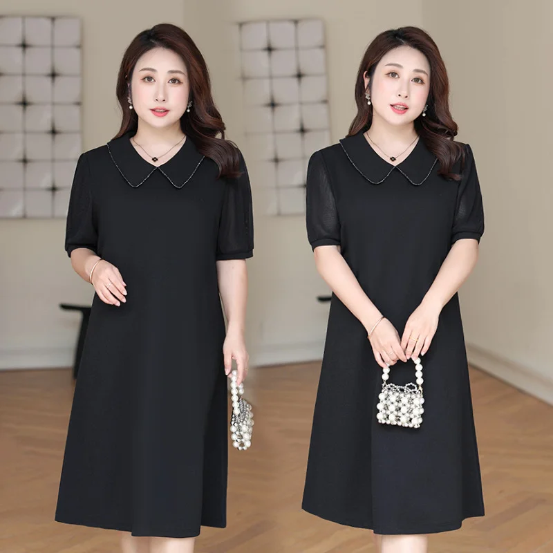 Plus Size Peterpan Collar Jewel Shirt Dress (Extra Big Size)