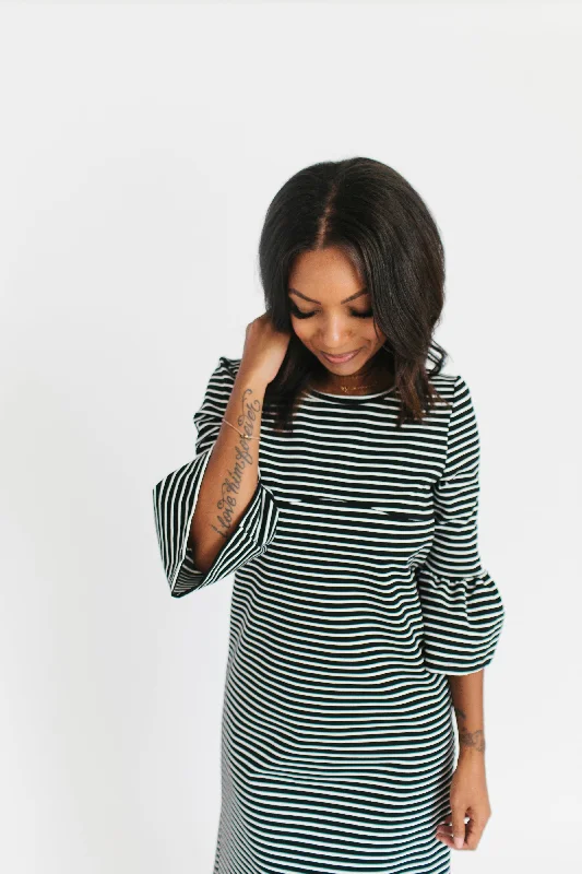 Discount Deals Black Stripe - Harper & Bay Bell Sleeve Nursing Dress