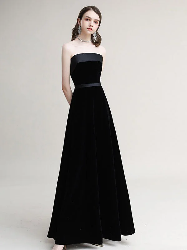 Reduced Prices Amazing Evening Dress A-Line Strapless Velour Floor-Length Sash evening dress