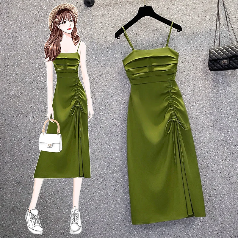 Can't Miss Plus Size Scrunch Square Neck Green Cami Midi Dress