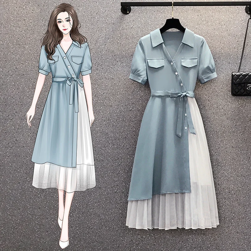Special Discount Plus Size Wrap Pleat Shirt Midi Dress