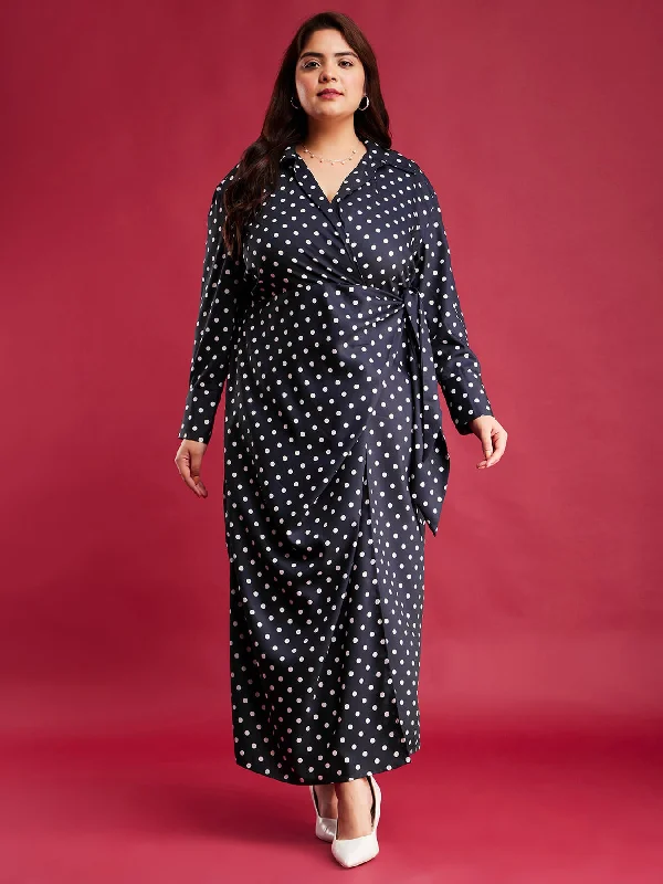 Early Access Polka Dot Maxi Dress - Navy Blue And White