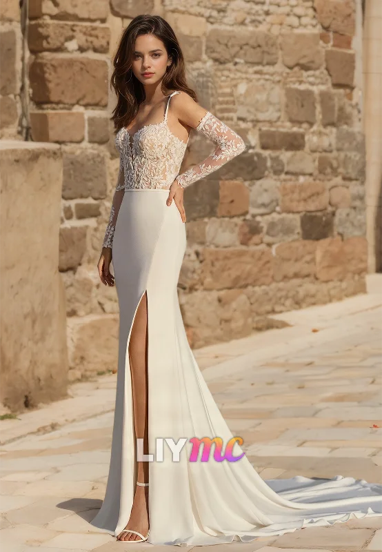 Incredible Offers Sweetheart Sleeveless Appliques Sleek Mermaid Beach Wedding Dress