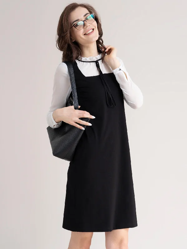 Tie-Up Neck Detail Dress - Black