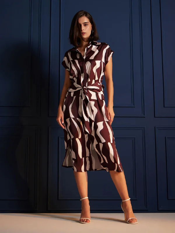 Exclusive Savings Satin Shirt Dress - Brown