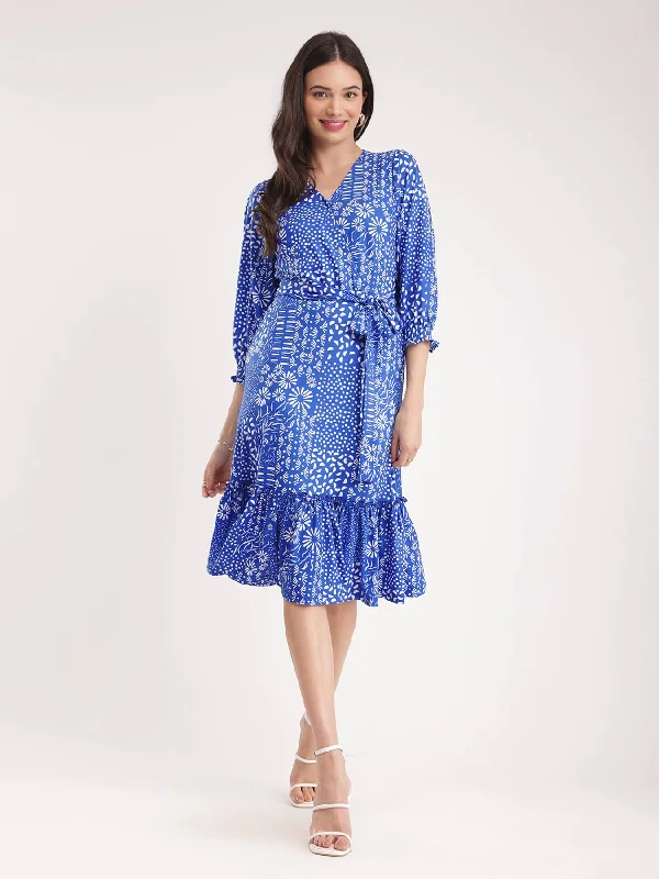 Act Now Floral Knitted Dress - Blue