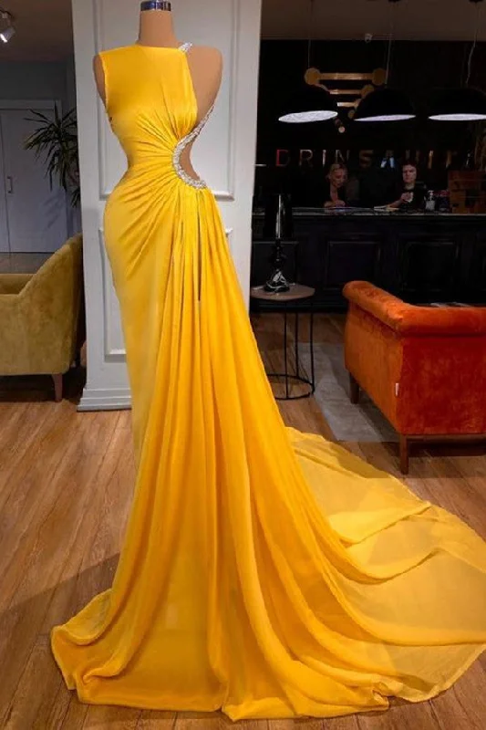 Today’s Deal Bright Yellow Long Prom Dress Mermaid With Slit