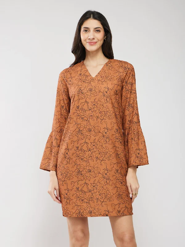 Floral Print Shift Dress - Rust