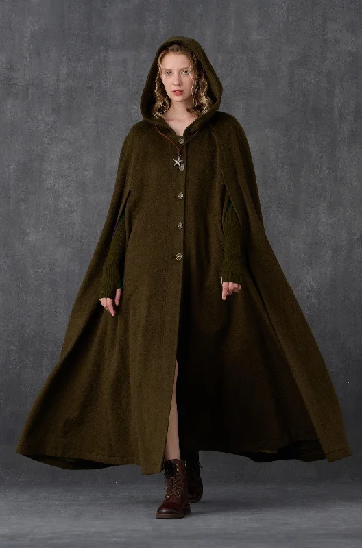Buy Now Parini 33 | Maxi Hooded wool coat cloak in olive