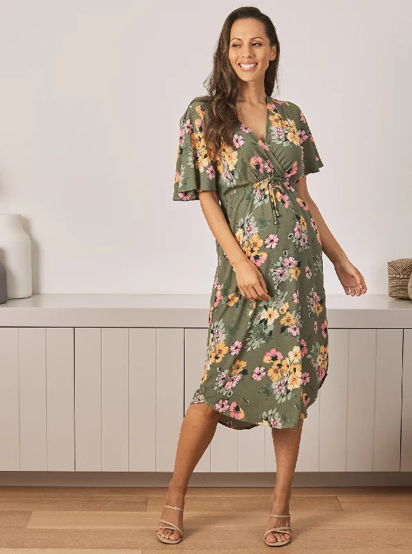 New Arrival Renee Maternity Dress in Green Flora