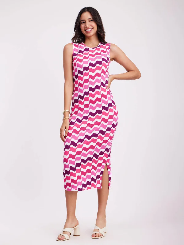 Wave Print Midi Dress - Multicolour