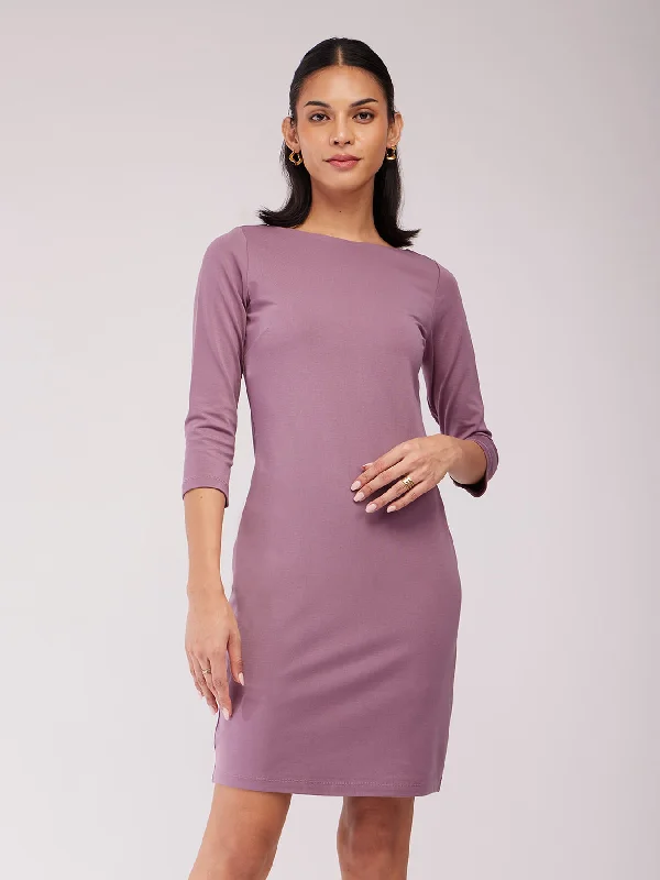 Boat Neck Bodycon Dress - Mauve