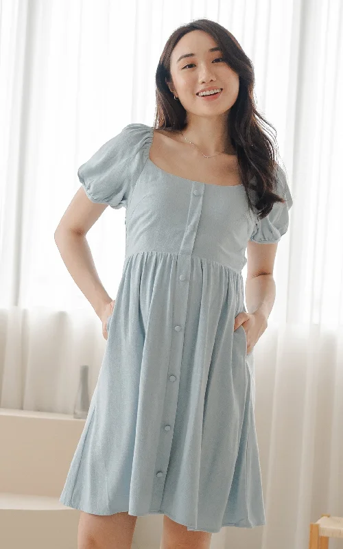 Mega Sale Diana Linen Nursing Dress in Light Blue