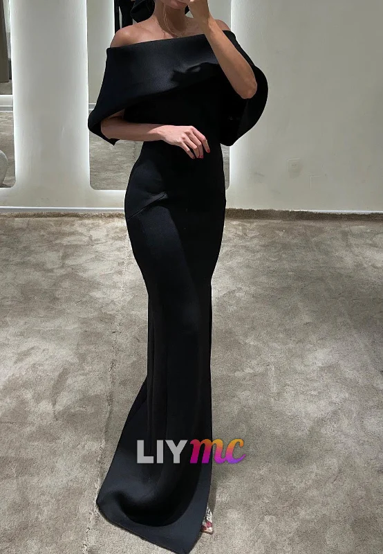 Act Fast LP2270 - Off-Shoulder Strapless Side Slit Satin Mermaid Formal Dress
