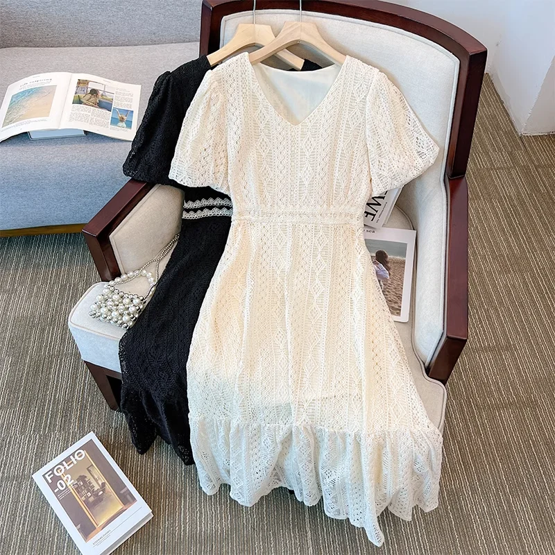 Get It Before It’s Gone Plus Size Lace V Neck Midi Party Dress