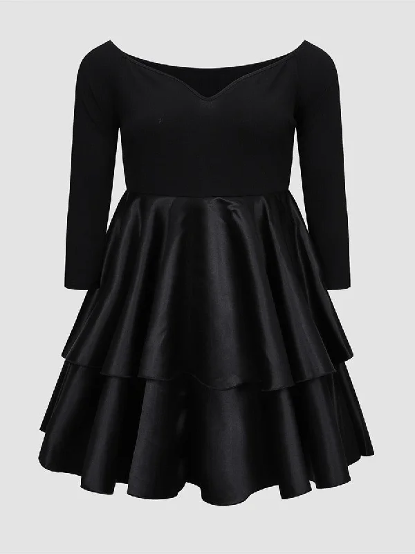 Instant Discount Tiered Black Plus Size Party Dress
