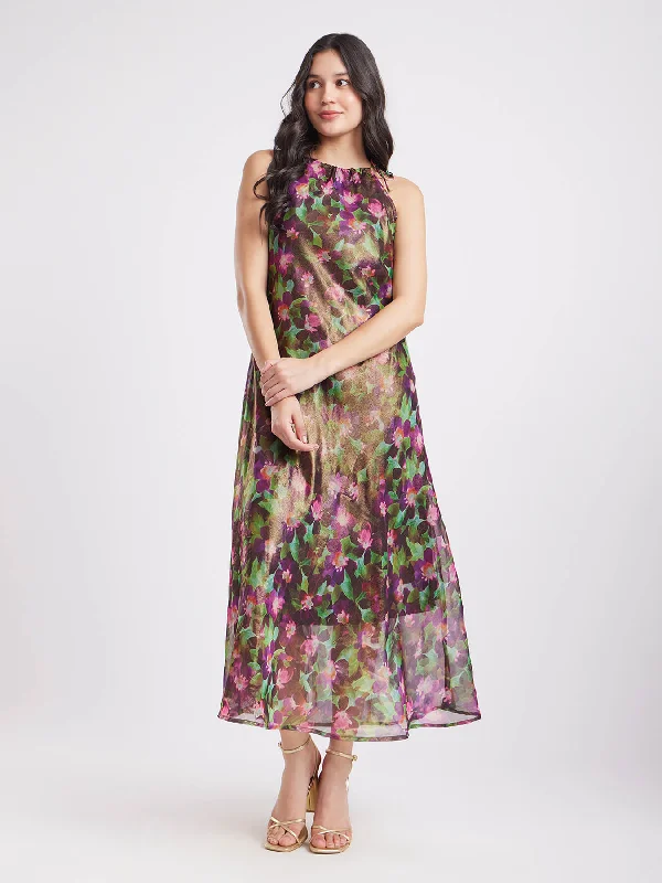 Savings Spectacular Lurex Chiffon Halter Neck Dress - Multicolour