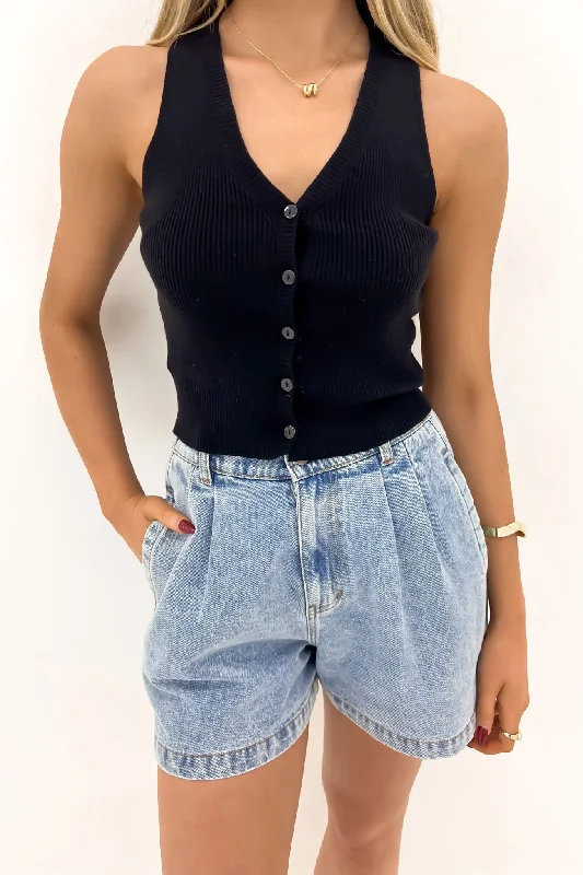 Price Buster Henley Knit Vest Black
