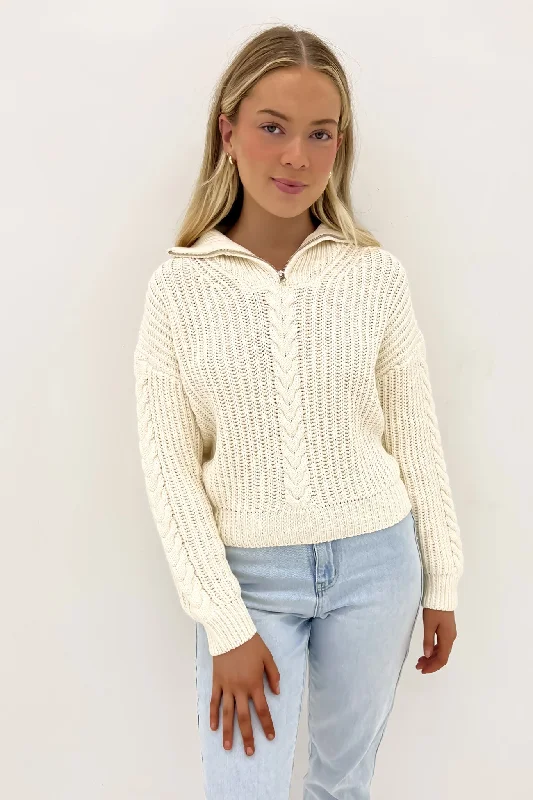 Massive Deals Dahlia 1/4 Zip Knit Vintage White