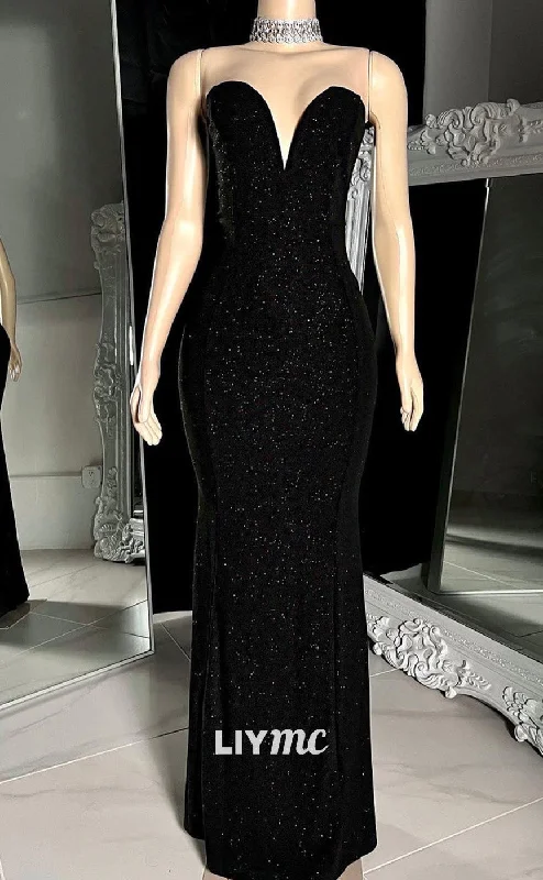 Price Buster LP2219 - V-Neck Sleeveless Beaded Black Mermaid Floor-Length Prom Dress Price Buster LP2219 - V-Neck Sleeveless Beaded Black Mermaid Floor-Length Prom Dress