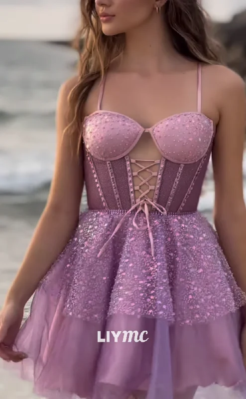 LY240 - Sweetheart Sleeveless Sparkly A-Line Short Homecoming Dress