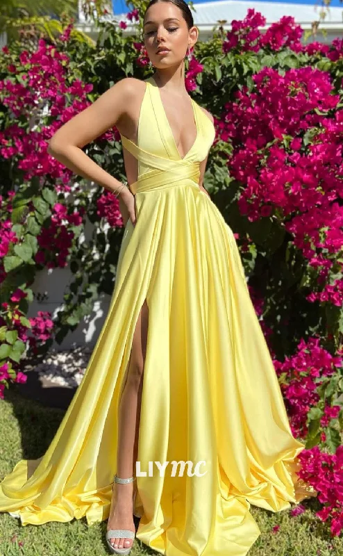 Seasonal Sale LP1992 - Low V-Neck Sleeveless Pleated Sayin Lace-Up A-Line Prom Dress Seasonal Sale LP1992 - Low V-Neck Sleeveless Pleated Sayin Lace-Up A-Line Prom Dress