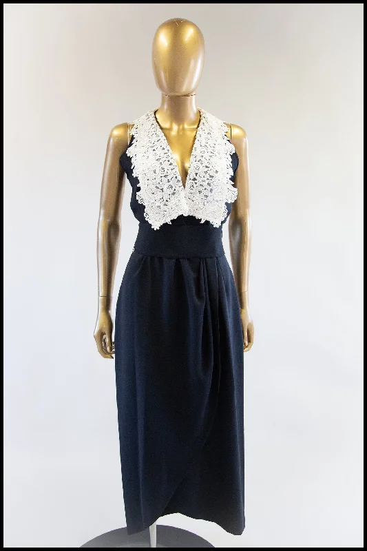 Price Rollback Vintage 1980s Black & White Crepe Lace Wrap Dress