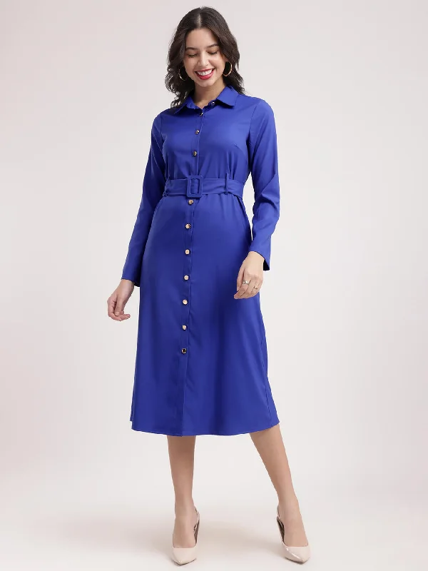 Weekend Deal Button Down Shirt Dress - Royal Blue