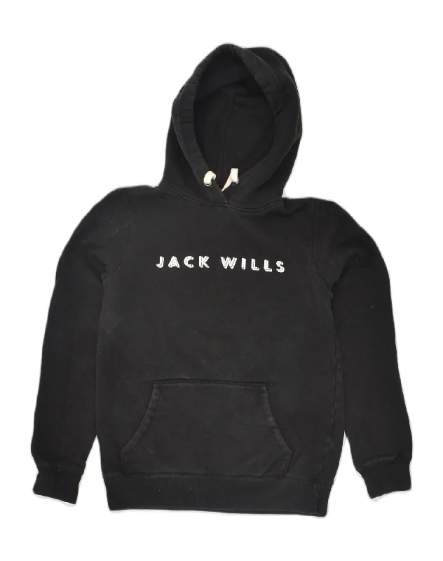 JACK WILLS Womens Graphic Hoodie Jumper UK 6 XS Black Cotton