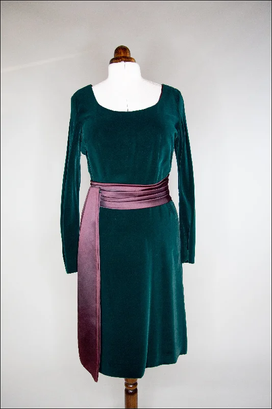 While Supplies Last Vintage 1950s Green Velvet Wiggle Dress
