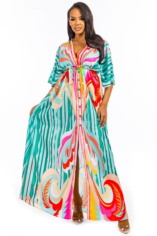 Shop and Save SEXY MAXI DRESS GREEN MULTI