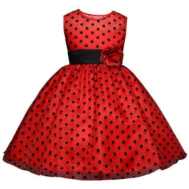 Best Deals Girls Polka Dots Dresses Princess Lace Flower Girl Dress 4-10 Years
