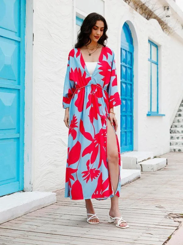 Super Bargain Floral Chiffon Maxi Dress With Slit
