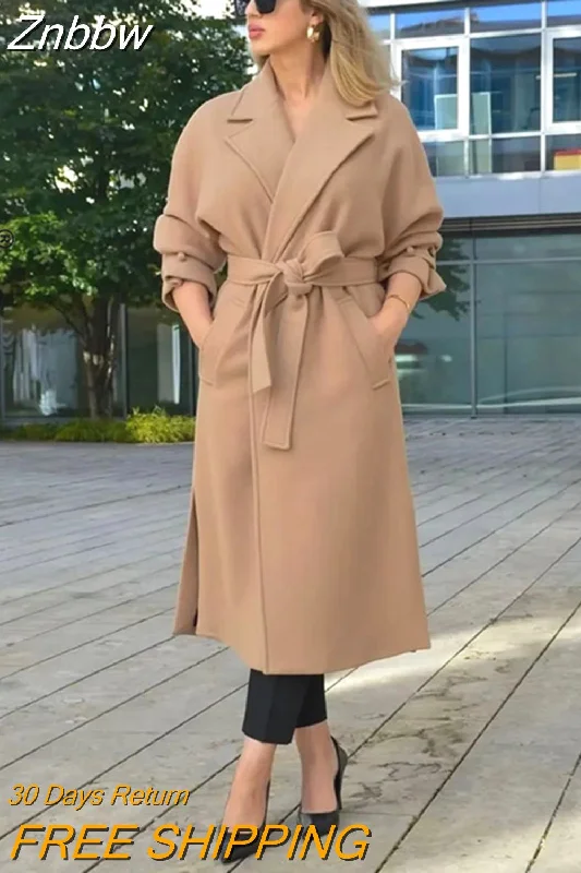 Instant Discount Znbbw Women Elegant Long Wool Coat With Belt Solid Color Long Sleeve Chic Outerwear Ladies Overcoat Instant Discount Znbbw Women Elegant Long Wool Coat With Belt Solid Color Long Sleeve Chic Outerwear Ladies Overcoat