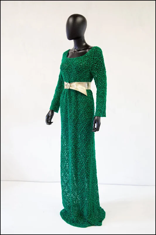 The Best Prices Vintage 1970s Green Metallic Crotchet Maxi Dress