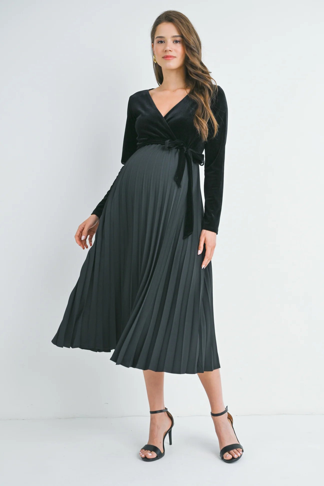 Limited Availability V-Neck Wrap Pleated Dress