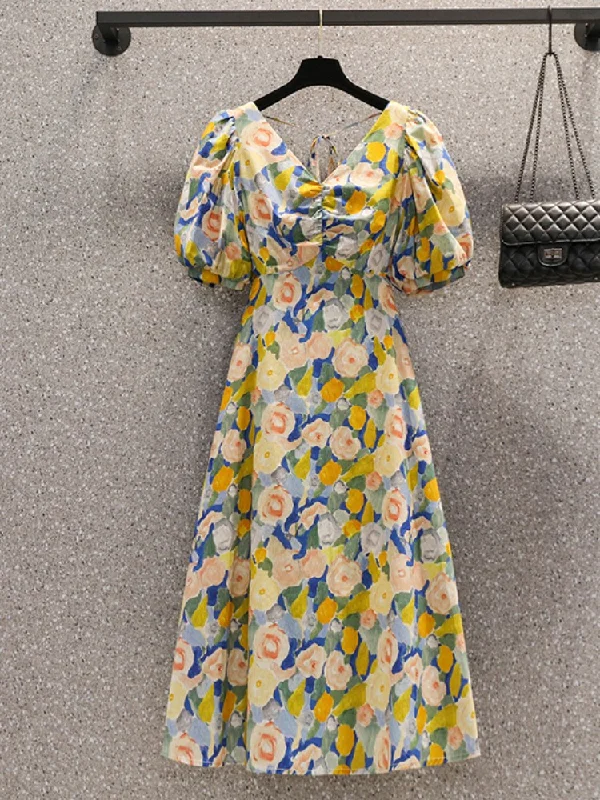 Plus Size Korean Art Floral Midi Dress