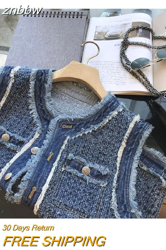 One-DAY Sale znbbw Summer Korean Style Casual O-neck Sleeveless Denim Vest Women's Fashion Street Style Blue Y2K Loose Single Breasted Coat One-DAY Sale znbbw Summer Korean Style Casual O-neck Sleeveless Denim Vest Women's Fashion Street Style Blue Y2K Loose Single Breasted Coat