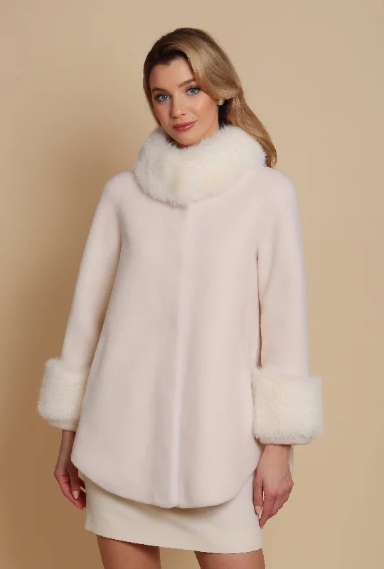 The Best Prices 'Scarlett' Wool and Faux Fur Cape Coat in Bianco
