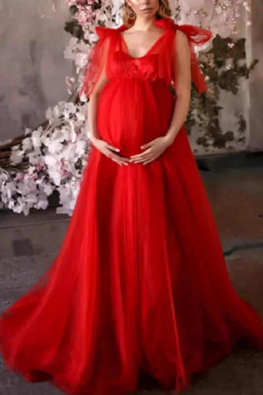 Price Rollback Red Tulle A-line Maternity Photograph Gown